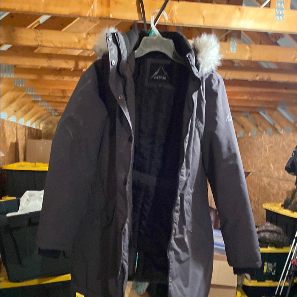 HRX Women's Dark Gray Ski Jacket with Fur Hood